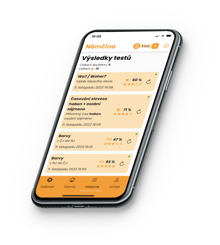 I v mobilní aplikaci Němčina EDUnino můžete organizovat pětiminutovky - jednoduše a rychle